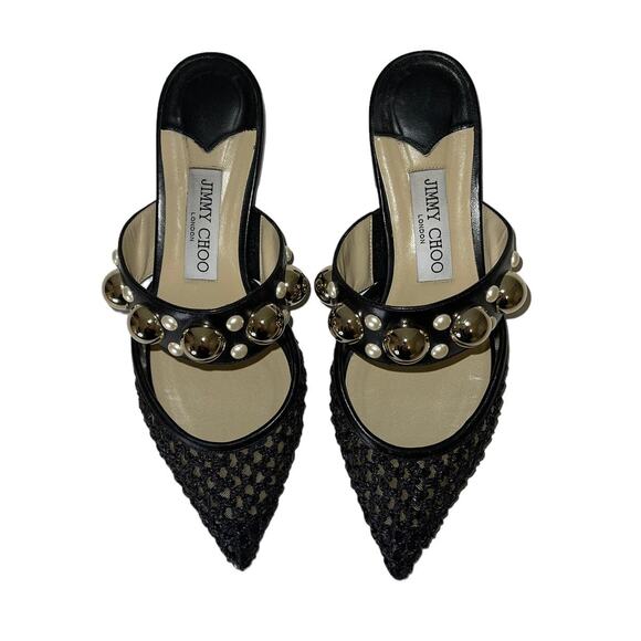 Jimmy Choo Black Basette Pointed Toe Slip On Mules Flats Size 37 - Picture 4 of 15